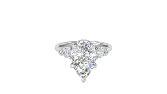 4 Carat Pear Cut Engagement Ring With Pear Shape Side Stones In 14K White Gold