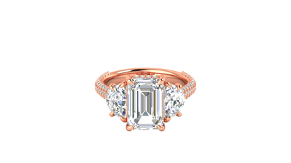 4 Carat Emerald Cut Engagement Ring With Half-Moon Side Stones In 14K Rose Gold