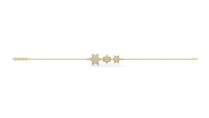 0.45 CTW Diamond Star Bracelet in 14K Yellow Gold – Triple Star Pavé Design