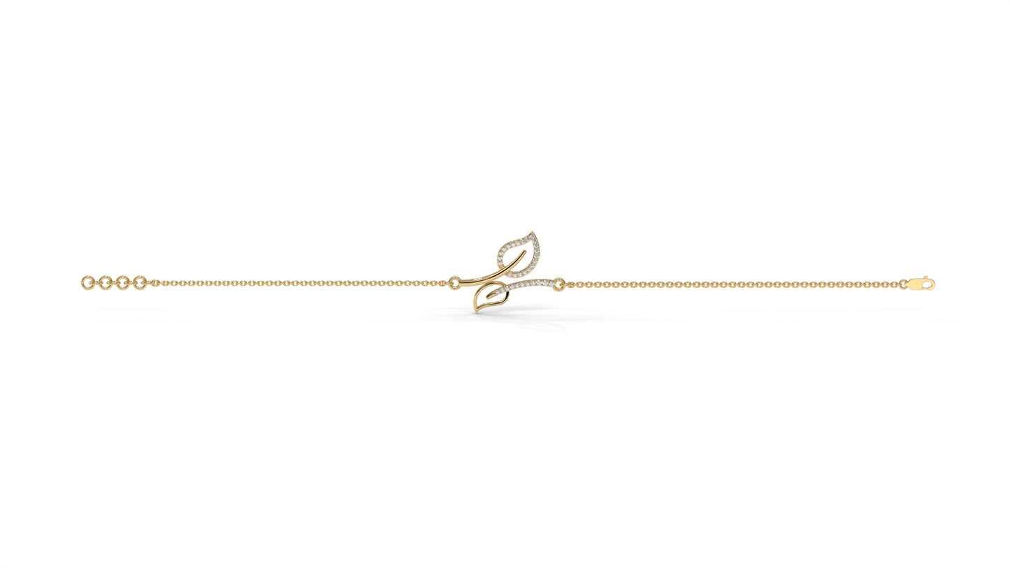 0.17 CTW Diamond Leaf Bracelet in 14K Yellow Gold – Dainty Nature Inspired Jewelry