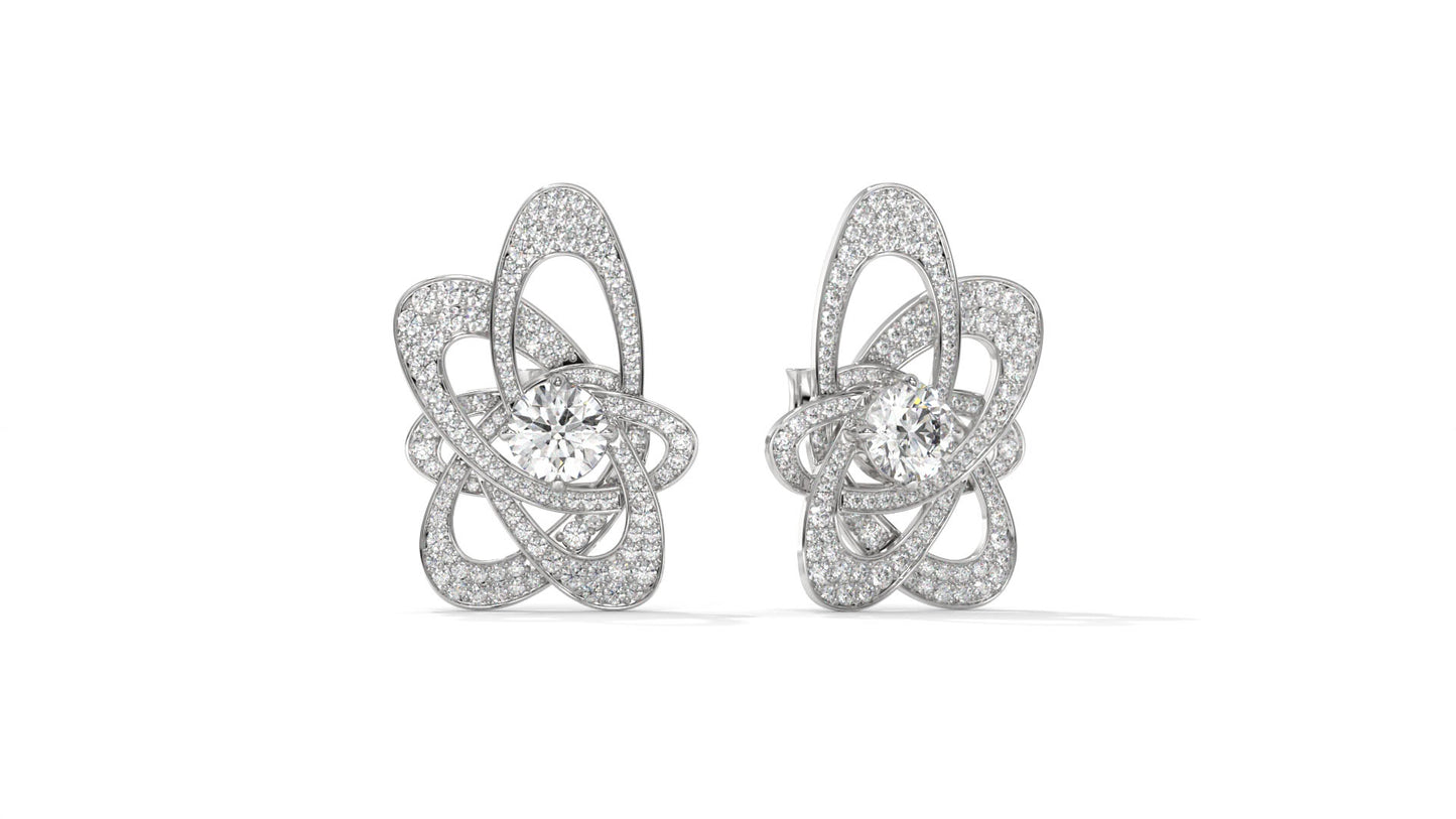4.31 CTW Round Diamond Designer Stud Earrings in 14K White Gold In Pavé Setting