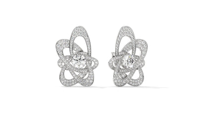 4.31 CTW Round Diamond Designer Stud Earrings in 14K White Gold In Pavé Setting