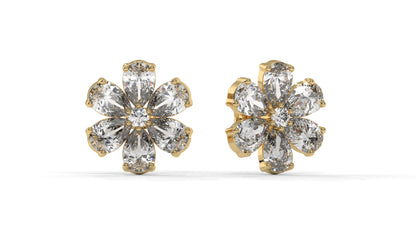 8.14 CTW Diamond Flower Stud Earrings in 14K Yellow Gold - Pear-Shaped Cluster Design