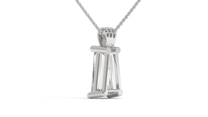 4.00 CTW Tapered Baguette Diamond Solitaire Pendant in 14K White Gold – Secure Claw-Prong Setting