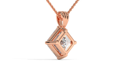 3.00 CTW Asscher-Cut Diamond Solitaire Pendant in 14K Rose Gold – Secure Claw-Prong Setting