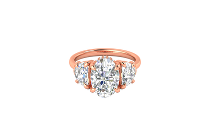 3 Carat Oval Cut Engagement Ring With Half Moon Side Stones In 14K Rose Gold