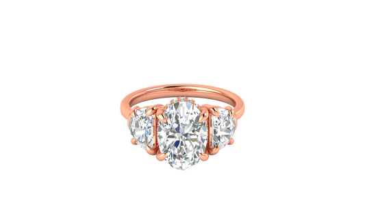 3 Carat Oval Cut Engagement Ring With Half Moon Side Stones In 14K Rose Gold