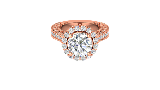 4 Carat Vintage Style Round Engagement Ring In 14K Rose Gold