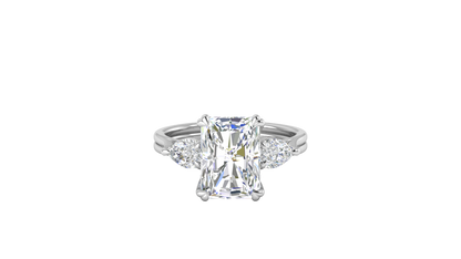4 Carat Radiant Cut Engagement Ring With Pear Shaped Side Stones In 14K White Gold