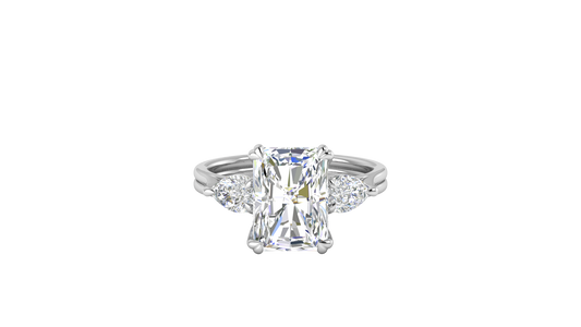 4 Carat Radiant Cut Engagement Ring With Pear Shaped Side Stones In 14K White Gold
