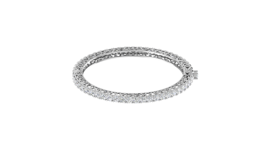11.13 Ctw Round Cut Diamond Bangle | Antique-Inspired Diamond Bangle & Elegant Vintage Style Jewellery Set In 14K White Gold