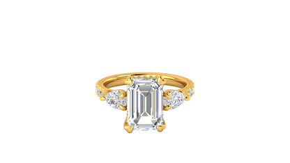 4 Carat Emerald Cut Engagement Ring With Pear Side Stones In 14K Yellow Gold