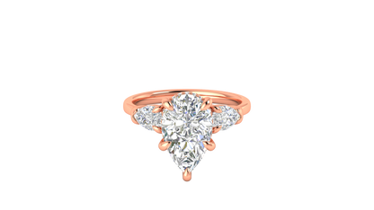 3 Carat Pear Cut Engagement Ring With Pear Shape Side Stones In 14K Rose Gold