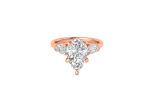 3 Carat Pear Cut Engagement Ring With Pear Shape Side Stones In 14K Rose Gold