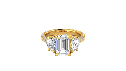 3 Carat Emerald Cut Engagement Ring With Half-Moon Side Stones In 14K Yellow Gold