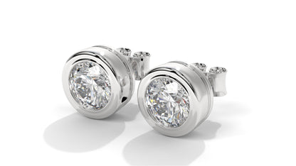 3 CTW Round Diamond Bezel-Set Stud Earrings In 14K White Gold – Brilliant-Cut, Screw Back