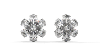 8.14 CTW Diamond Flower Stud Earrings in 14K White Gold - Pear-Shaped Cluster Design