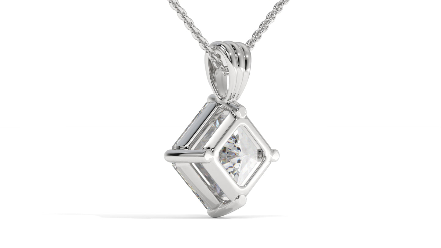 3.00 CTW Asscher-Cut Diamond Solitaire Pendant in 14K White Gold – Secure Claw-Prong Setting