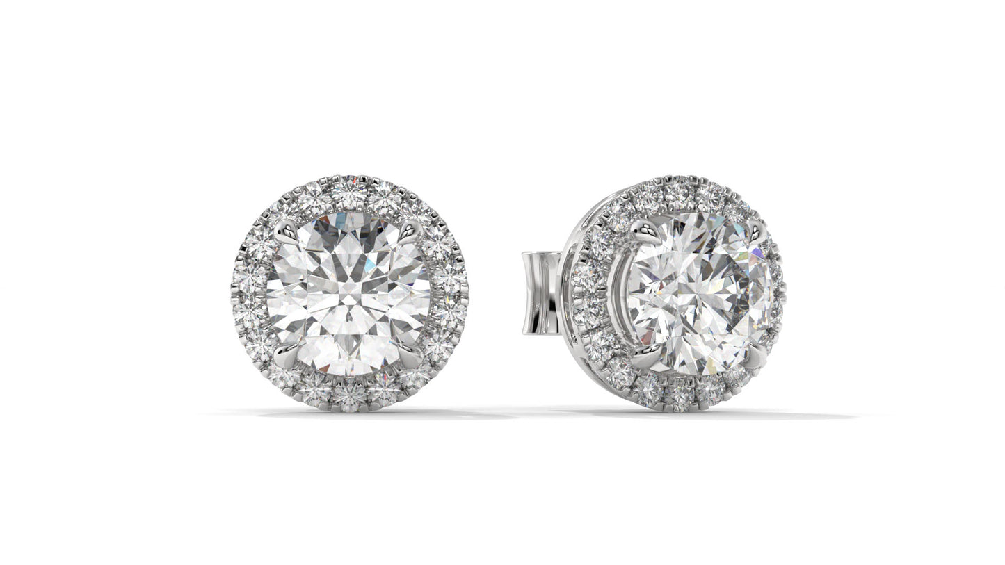 2.29 Ctw Diamond Halo Stud Earrings in 14K White Gold - 2 Ct Center Stones with Accent Halo