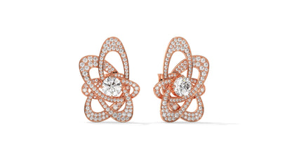 4.31 CTW Round Diamond Designer Stud Earrings in 14K Rose Gold In Pavé Setting
