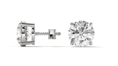 4 CTW Round Diamond Stud Earrings In 14K White Gold – Brilliant-Cut, Double-Prong Basket Setting