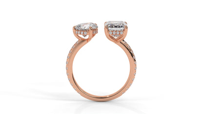 4.50 CTW Toi et Moi Diamond Ring in 14K Rose Gold with Pear and Emerald Cut Diamonds
