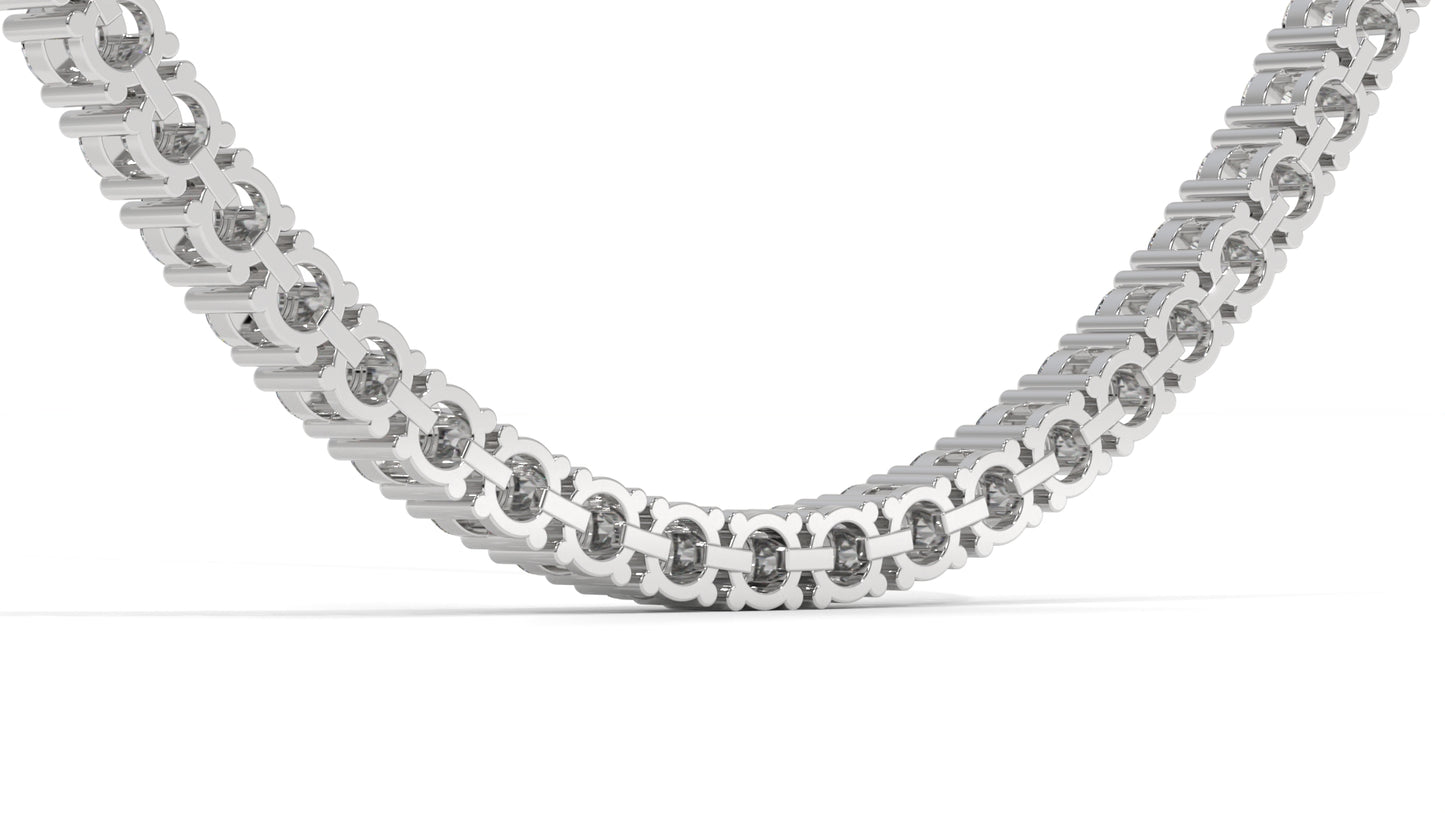 15 CTW Diamond Tennis Necklace in 14K White Gold – Classic Round Cut Single Row  In 17 Inch