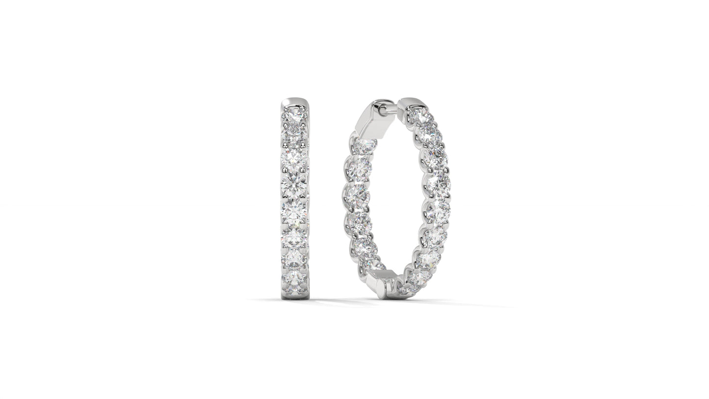 1.56 CTW Round Diamond Hoop Earrings in 14K White Gold