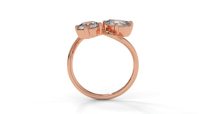 2.50 CTW Toi et Moi Diamond Ring in 14K Rose Gold with Round and Pear Cut Diamonds