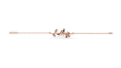 0.19 CTW Diamond Bird and Flower Bracelet in 14K Rose Gold