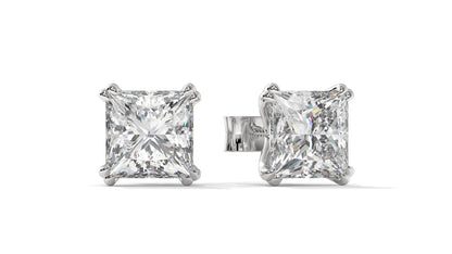 3 CTW Princess-Cut Diamond Stud Earrings In 14K White Gold – Four-Prong Setting