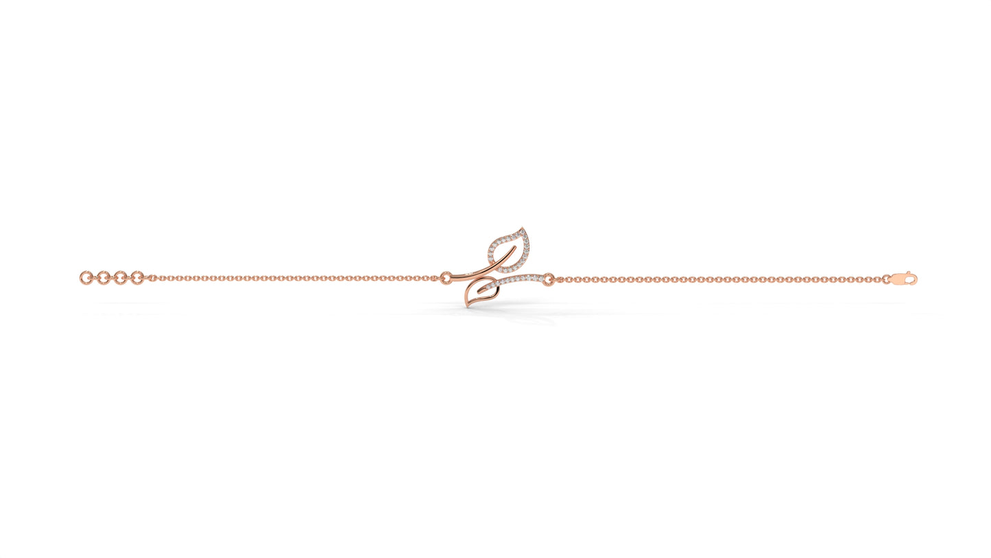 0.17 CTW Diamond Leaf Bracelet in 14K Rose Gold – Dainty Nature Inspired Jewelry