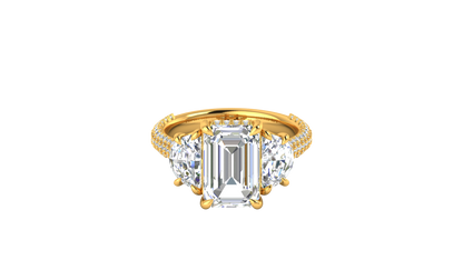 4 Carat Emerald Cut Engagement Ring With Half-Moon Side Stones In 14K Yellow Gold