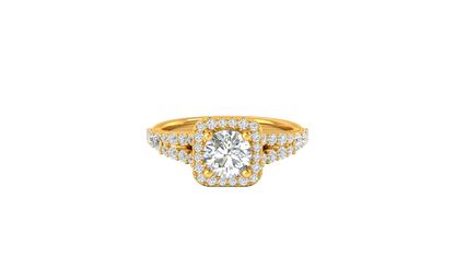 1.00 Carat Round-Cut Halo Engagement Ring With Pavé Diamond Band In 14K Yellow Gold