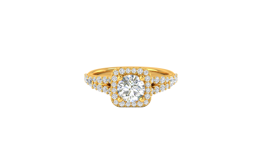 1.00 Carat Round-Cut Halo Engagement Ring With Pavé Diamond Band In 14K Yellow Gold