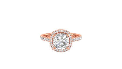 3 Carat Cushion-Cut Halo Engagement Ring With Pavé Diamond Band In 14K Rose Gold