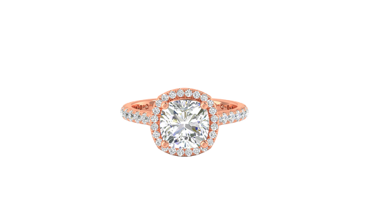 3 Carat Cushion-Cut Halo Engagement Ring With Pavé Diamond Band In 14K Rose Gold