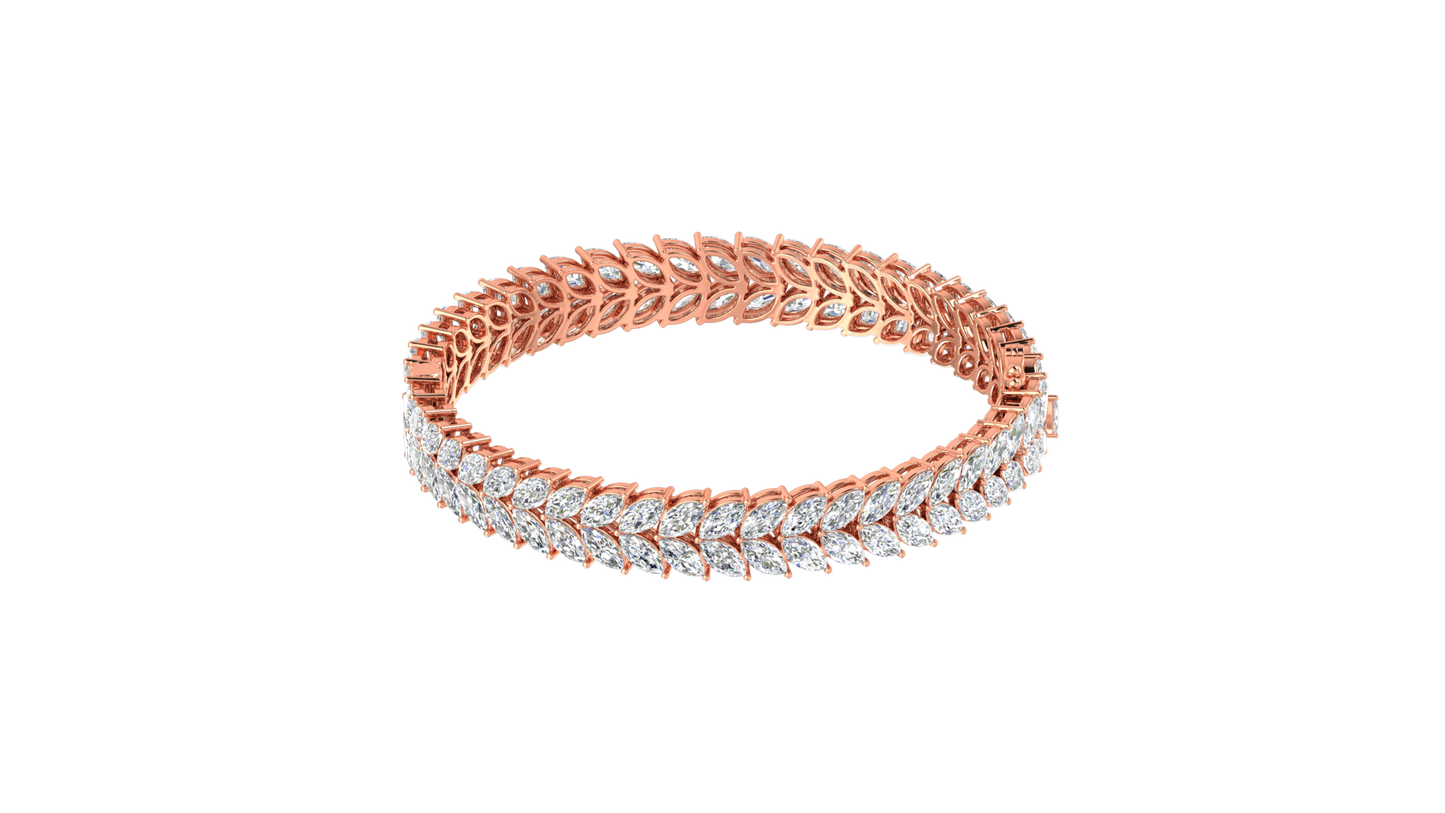 37.60 Ctw Marquise Cut Diamond Bangle | Marquise Leaf Diamond Bangle Set In Luxury 14K Rose Gold
