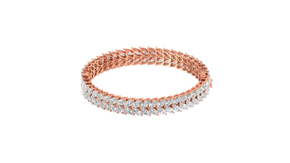 37.60 Ctw Marquise Cut Diamond Bangle | Marquise Leaf Diamond Bangle Set In Luxury 14K Rose Gold
