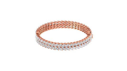37.60 Ctw Marquise Cut Diamond Bangle | Marquise Leaf Diamond Bangle Set In Luxury 14K Rose Gold