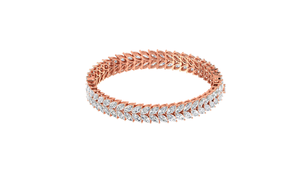 37.60 Ctw Marquise Cut Diamond Bangle | Marquise Leaf Diamond Bangle Set In Luxury 14K Rose Gold