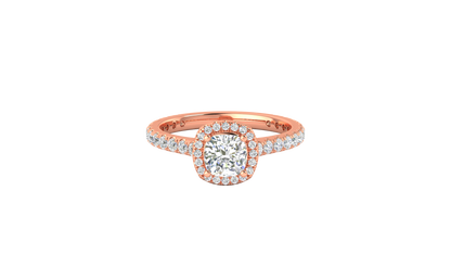 1 Carat Cushion-Cut Halo Engagement Ring With Pavé Diamond Band In 14K Rose Gold