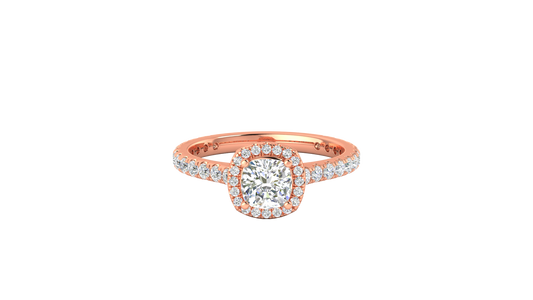 1 Carat Cushion-Cut Halo Engagement Ring With Pavé Diamond Band In 14K Rose Gold