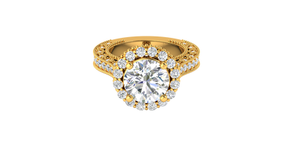 4 Carat Vintage Style Round Engagement Ring In 14K Yellow Gold