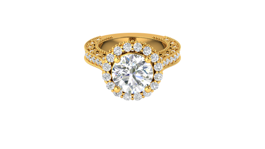 4 Carat Vintage Style Round Engagement Ring In 14K Yellow Gold