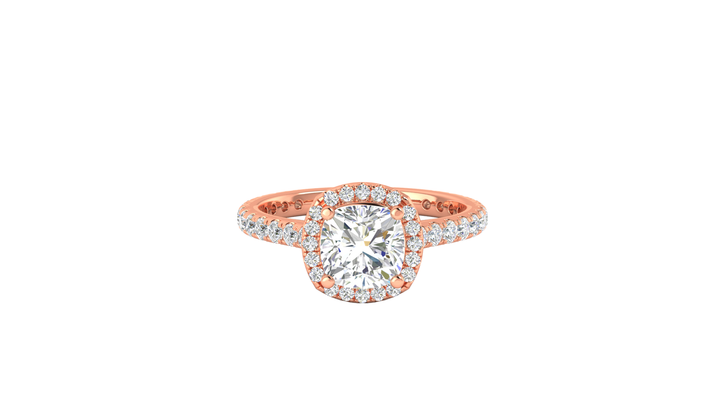 2 Carat Cushion-Cut Halo Engagement Ring With Pavé Diamond Band In 14K Rose Gold
