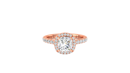 2 Carat Cushion-Cut Halo Engagement Ring With Pavé Diamond Band In 14K Rose Gold