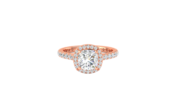 2 Carat Cushion-Cut Halo Engagement Ring With Pavé Diamond Band In 14K Rose Gold