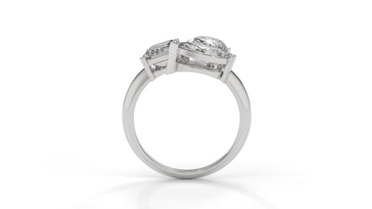 3.00 CTW Three-Stone Toi et Moi Diamond Ring in 14K White Gold with Pear, Emerald, and Marquise Diamonds