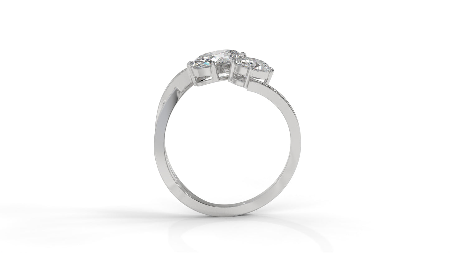 2.07 CTW Toi et Moi Diamond Ring in 14K White Gold with Oval and Round Diamonds
